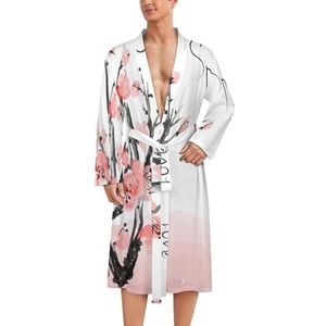 Japanse kersenbloesem herenmantel zachte badjas pyjama nachtkleding loungewear ochtendjas met riem, L