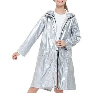 Poncho Regenjas Cool Zilver Zacht Leer Regenbuinet Rode Lange Regenjas En Damesparenjas Regenkleding(Blue,Silver,Large)