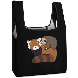 Rode Panda Clipart Stap voor Stap Herbruikbare Boodschappentassen Opvouwbare Boodschappentassen Grote Vouwbare Tote Bag met Lange Handvatten