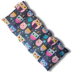 Kersenpitkussen, 50 x 20 cm, grijze uil, warmte- en koudetherapie, graankussen, 100% katoen