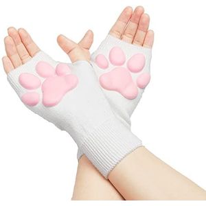 SIROLISA Schattig kattenpootkostuum, Kawaii kat cosplay Kawaii zachte 3D tenen bonen vingerloze kat klauw poten cosplay set voor vrouwen (witte korte handschoenen)