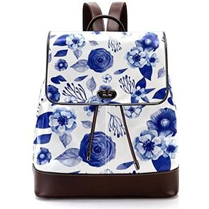 Gepersonaliseerde casual dagrugzak tas voor tiener blauwe aquarel bloemen vintage schooltassen boekentassen, Meerkleurig, 27x12.3x32cm, Rugzak Rugzakken