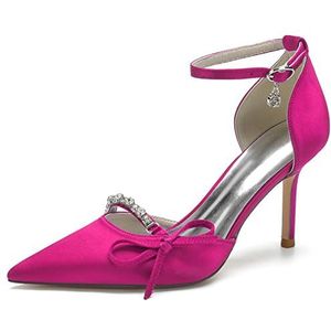 EICOFF Dames Kristal Stiletto Hakken Bruidschoenen met Gesloten Neuzen Enkelband Hoge Hakken Feest Werk Pomp Schoenen,Rose,35 EU