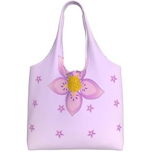 XIAOYANS Vijf-bloemblaadjes paarse bloemen extra grote capaciteit schouder canvas tas voor winkelen reizen dagelijks gebruik, Zwart, Eén maat