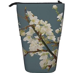 Cherry Plum Bloemen Etui Telescopische Make-up Tas Pop Up Office Organizer Box Staande Pen Houder Cosmetica Tas met Ritssluiting, Zwart, Eén maat, Munten Pouch