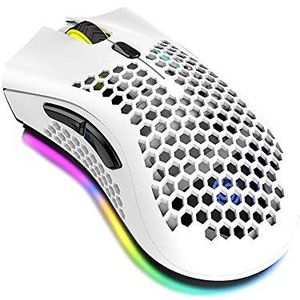 Mouse, Entweg 2.4G Wireless Gaming Mouse Oplaadbare muis met 3 DPI instelbaar RGB-lichteffect Wit honingraatontwerp