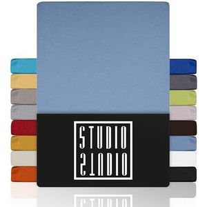 STUDIO Basic Spannbettlaken 200x200cm, 100% gekämmte Baumwolle, OEKO-TEX 100, Markenqualität, Bettlaken Spannbetttuch 200x200 für alle gängigen Matratzen bis 25cm Höhe - Mittelblau