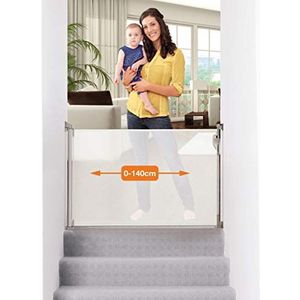 Dreambaby® Retractable Gate (0-140cm) - Intrekbare/oprolbare traphekje voor baby's en huisdieren. Extra hoog, verplaatsbaar, indoor & outdoor. 2019 versie! (Kleur: wit)
