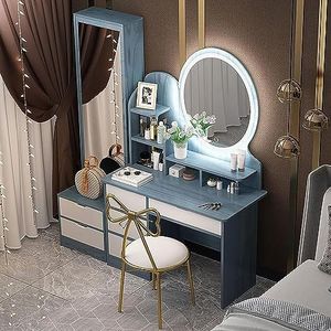 HRTLSS Kaptafel met laden, witte kaptafel, met full-body spiegel/led toning slimme spiegel/fee stoel, met 6 laden make-up bureau, moderne slaapkamer make-up kast