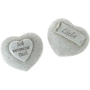 Set van 2 hartjes van kunststof met inscriptie ""Liebe"" en ""Ich vermisse Dich"" - grijze herdenkstenen voor grafdecoratie en verdriet - weerbestendige grafstenen als grafversiering en tuindecoratie