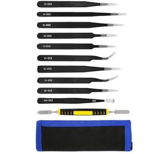 Beimus 10/11 Stuk Roestvrij Staal Industriële Pincet Set voor Precisie Taken met Antislip Handvat en Canvas Opslag