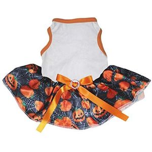 Petitebelle Halloween Wit Katoen Shirt Cobweb Pompoen Tutu Puppy Hond Jurk, XX-Large, Kleur: wit