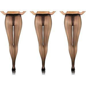 sesto senso 1 of 3 paar panty voor dames, transparant, 20 Den onzichtbaar, met motief, 3 paar - zwart - met achternaad, L