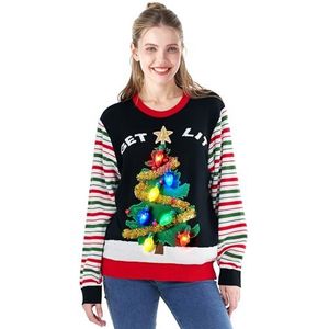 JOYIN Lelijke kersttrui voor dames, led-kersttrui, familieset met geïntegreerde verlichting, grappig voor gezinnen en vrouwen, zwart/rood, zwart, S
