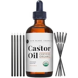 Kate Blanc Ricinusolie, USDA-gecertificeerd, organisch, natuurzuiver, koudgeperst, hexaanvrij van Kate Blanc Stimuleert de groei voor wimpers, wenkbrauwen, haar. Vochtinbrengende en oliereiniger