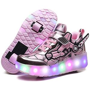 Unisex Kinderen LED Rolschaatsen Meisjes Jongens LED Lichtgevende Schoenen met Wielen en Lichten USB Opladen Flash Skateboardschoenen Buitensport Gymnastiek Sneakers met Wiel