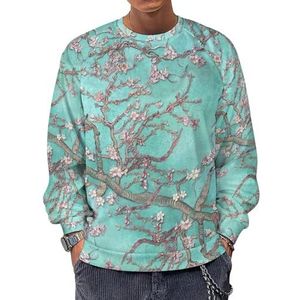 Almond Blossoms Sweatshirt voor heren, ronde hals, lange mouwen, lichtgewicht, casual pullover tops