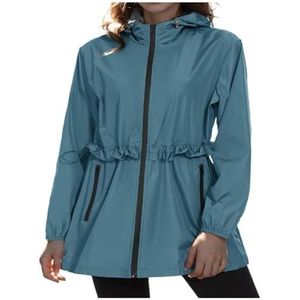 Lichtgewicht Waterdichte Jas Voor Dames, Dunne Zomerjas, Opvouwbare Regenjas Met Capuchon(Blue,XXL)