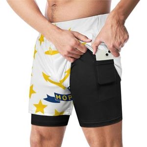 Vlag van Rhode Island Grappige Zwembroek met Compressie Liner & Pocket Voor Mannen Board Zwemmen Sport Shorts