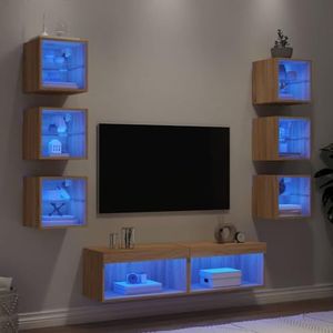 AJJHUUKI Entertainmentcentra & TV-standaards 8-delige tv-wandunits met LED Sonoma Oak Engineered Houten Meubels
