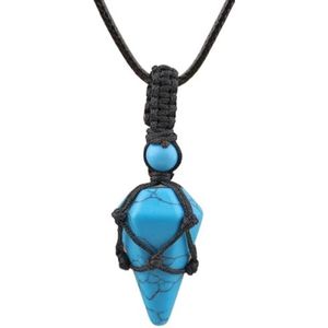 Crystal Pendulum Pendant Necklace for Women Fashion Gemstones Leather Necklace Crystals Jewelry Gifts (Color : Blue Turquoise)