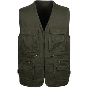 Pegsmio Katoenen Vest Voor Mannen Lente Zomer Tool Mouwloze Jas Multi Pocket Vest, Leger EN8 Vest, 3XL