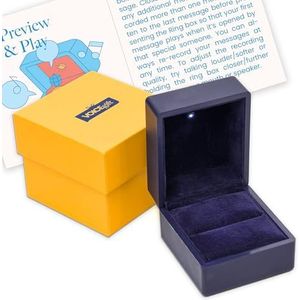 VOICEGIFT Opneembare ringdoos met LED-licht - neemt stem, muziek en meerdere berichten op tot 60 seconden - te gebruiken voor speciale gelegenheden, verlovingen of huwelijksfeesten (nachtblauw)