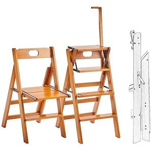Massief houten ladderstoel met armleuning Multifunctionele 2-in-1 opvouwbare ladderstoel Converteerbare trapladders Displaystandaard voor bibliotheek thuis (Kleur: B, Maat: 82 * 43 * 57cm)
