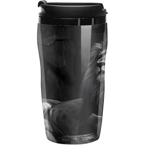 Zwart-wit Leeuw Koffiemok met Deksel Dubbele Muur Water Fles Reizen Tumbler Thee Cup voor Warm/Ijs Dranken 250ml