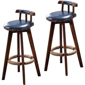 Bar Paar retro barkruk, draaibare barkrukstoel met houten poten Pub-keukenteller Eetkamerstoel met lederen gevoerde zitting Krukken (Size : Blue)