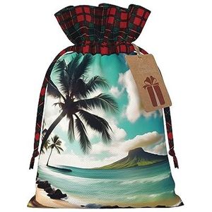 Tropical Beach Palms Herbruikbare Gift Bag - Trekkoord Kerst Gift Bag, Perfect voor Feestelijke Seizoenen, Kunst & Craft Tas