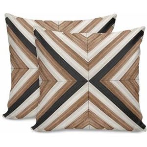 Set van 2 kussenslopen zwart beige houtnerf tribal stijl boho kussensloop met onzichtbare rits, pluche kussenslopen, voor thuis, woonkamer, terras, 45 x 45 cm