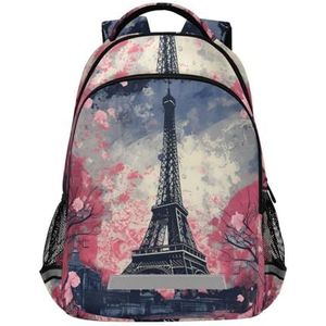 Wzzzsun Paris Eiffeltoren roze rugzak boekentas reizen dagrugzak school laptoptas voor tieners jongen meisje kinderen, Leuke mode, 11.6L X 6.9W X 16.7H inch