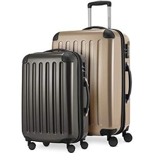HAUPTSTADTKOFFER - Alex - 2-delige kofferset harde schaal glanzend, middelgrote koffer 65 cm + handbagage 55 cm, 74 + 42 liter, TSA, Champagne-grafiet, 65 cm, Kofferset