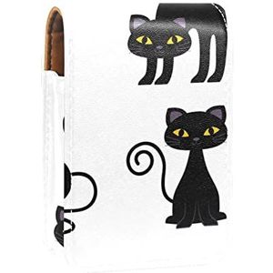 Leuke cartoon zwarte kat print lipgloss houder lippenstift case draagbare make-up tas reizen lippenstift organizer case met spiegel mini lippenstift opbergdoos voor vrouwen