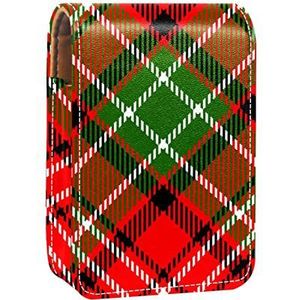 Gepersonaliseerde Lipstick Case Draagbare Make-up Tas Cosmetische Pouch Lippenstift Houder Make-up Organizer Schuine Rood Groen Schotse Checks, Meerkleurig, 9.5x2x7 cm/3.7x0.8x2.7 in