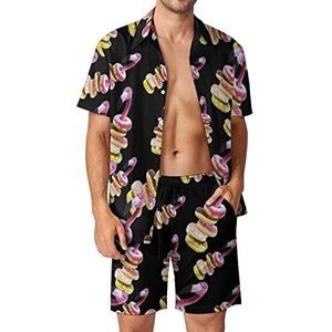 Donuts Flamingo Hawaiiaanse sets voor heren, button-down trainingspak met korte mouwen, strandoutfits, L