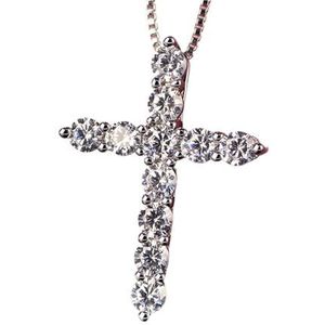 16-24 inch 925 Sterling Zilveren Ketting Kristallen Kruis Hanger Dames Heren Mode-sieraden (Style : 45cm 18inches)