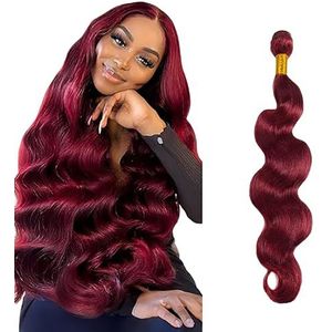 Salharer Body Wave Human Hair Bundles Single Extensions Machine Double Wefts Unprocessed Remy Weave Burgundy Color for Woman 12 Inch
