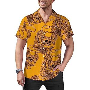 Skull Chef Original Heren Casual Button-Down Shirts Korte Mouw Cubaanse Kraag Tees Tops Hawaii T-shirt L