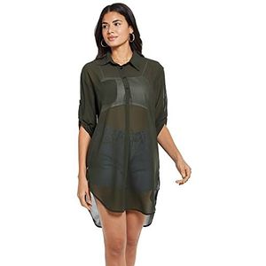 KBRPEY Dames bikini cover-up strandjurk V-hals korte mouwen zomer strandponcho strandvakantie strand badmode strandtuniek badpak casual pareo, groen, L