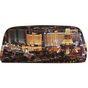 LZQPOEAS Las Vegas nachtzicht etui lederen pennenzak reizen make-up tas rits organizer tas voor vrouwen mannen, Goud, Eén maat, Sport