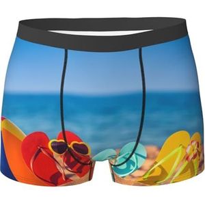 ZJYAGZX Flip-Flops On A Sandy Beach Print Heren Zachte Boxer Slips Shorts Viscose Trunk Pack Vochtafvoerend Heren Ondergoed, Zwart, XL