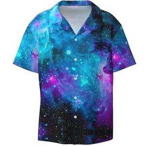 OdDdot Paarse sterrenhemel print herenoverhemden atletisch slim fit korte mouw casual zakelijk overhemd met knopen, Zwart, XL
