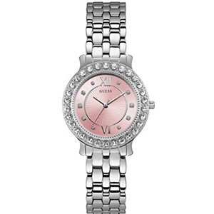 Guess 34MM Crystal Horloge, Zilver/Roze, NS, GUESS Dames roestvrij staal kristal geaccentueerd armband horloge