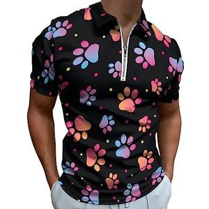 Pootafdruk Patroon Dier Voetafdruk Polo Shirt voor Mannen Casual Rits Kraag T-shirts Golf Tops Slim Fit