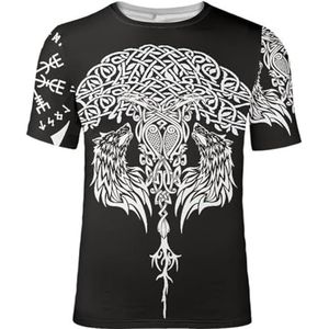 Nordic Thor's Hammer Yggdrasil Tattoo T-shirt, Unisex Viking 3D Odin Crow Fenrir Wolf Rune Print Korte Mouw, Zomer Strand Casual Harajuku Pagan T-shirt (Color : Viking 8, Size : L)