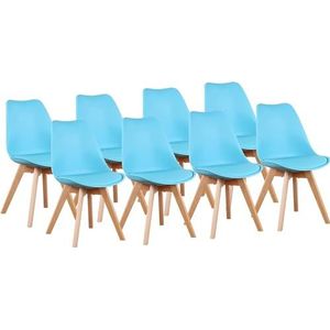 Herbalady Ergonomische stoelen, set van 8, Scandinavische beukenhouten poten met geïntegreerd kussen, voor woonkamer, keuken, eetkamer, kantoor, bar (blauw)