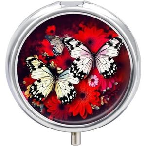 Kleurrijke Bloemen Vlinders Pillendoos Ronde Draagbare Kleine Pil Case Waterdichte Reizen Pillendoos Organizer voor Pocket Purse en Dagelijks Gemak