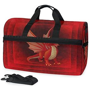 Red Angry Dragon Sport Zwemmen Gymtas met Schoenen Compartiment Weekender Duffel Reistassen Handtas voor Vrouwen Meisjes Mannen